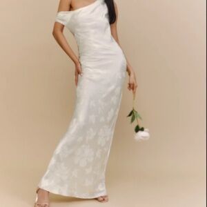 Reformation Ailsa Silk Dress in Ivory Jacquard, Size 4, New with Tags